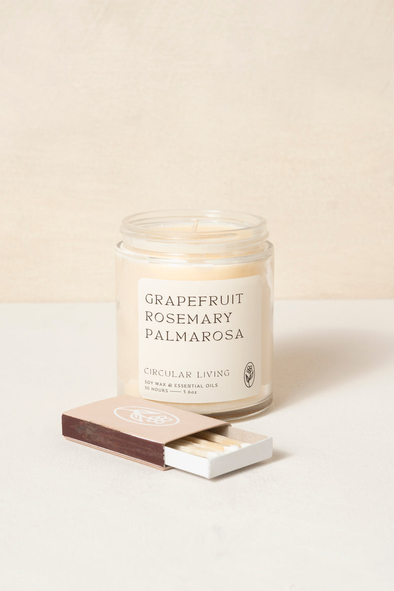 Soy Wax Candle, Grapefruit Rosemary Palmarosa