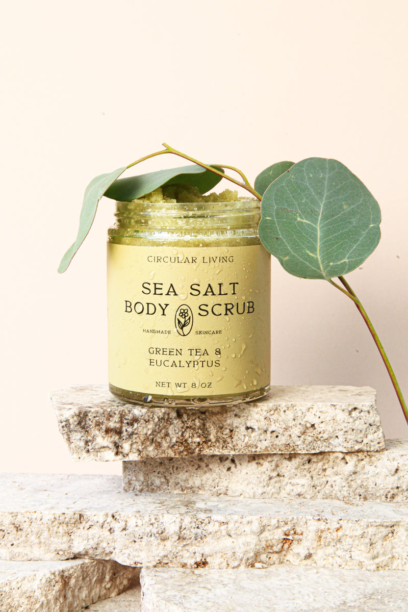 Sea Salt Body Scrub, Green Tea & Eucalyptus – Circular Living